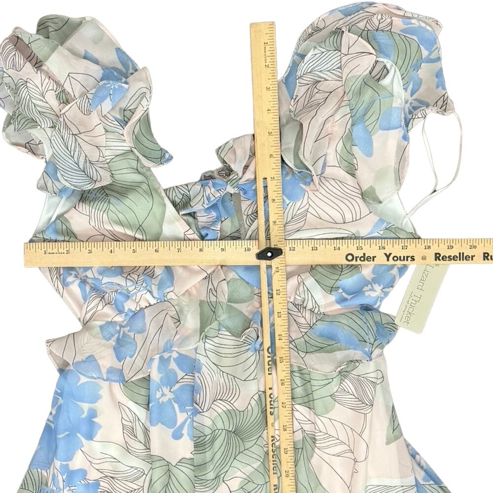 Big Water Blue Sky Pink Blue Green Floral Flutter Tie Back Maxi Dress S NEW Tags - Picture 7 of 15